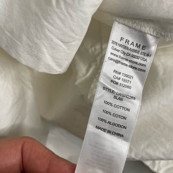 Frame Long Sleeve Asymmetrical Collar White Crisp Button Up Shirt Women’s Sz XL - Picture 7 of 9